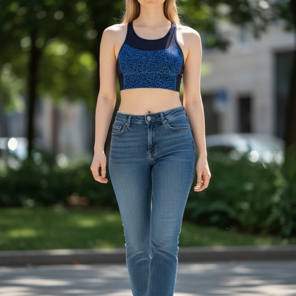 Lululemon Clip-ln Long Line Bra Miss Mosaic Lakeside Blue Hero Blue/Hero Blue
